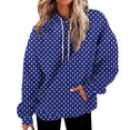 thumbnail image 1 of Women's Polka Dot Print Drawstring Hooded Sweatshirt with Pocket, Soft Breathable Long Sleeve Casual Pullover for Spring Autumn Streetwear, Beach Vacations and Daily Fashion Blue L, 1 of 6