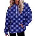 thumbnail image 1 of Women's Polka Dot Print Drawstring Hooded Sweatshirt with Pocket, Soft Breathable Long Sleeve Casual Pullover for Spring Autumn Streetwear, Beach Vacations and Daily Fashion Blue L, 1 of 8