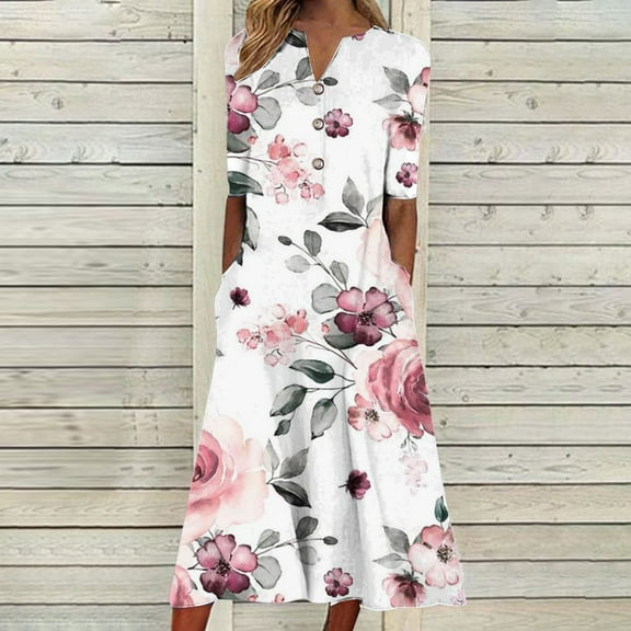 DailyTrove Women's Polka Dot Print Fit & Flare Dress, Short Sleeve, Casual Daily & Office Wear, Stretchy Polyester Blend, Solid Color Lining