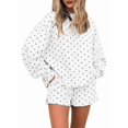 thumbnail image 1 of Women's Polka Dot Print Long Sleeve Top Elastic Waist Shorts Matching 2 Piece Loungewear Set White S, 1 of 9