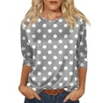 thumbnail image 1 of Women’s Polka Dot Print Satin Blouse Crew Neck Half Sleeve Relaxed Fit Top for Casual Daily Wear Gray M, 1 of 7