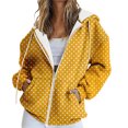 thumbnail image 1 of Women's Polka Dot Print Zip Up Drawstring Hooded Sweatshirt with Pockets, Long Sleeve Casual Comfortable Fashion Top for Autumn Winter Daily Wear, Beach Outings and All Season Yellow L, 1 of 7