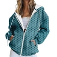 thumbnail image 1 of Women's Polka Dot Print Zip Up Drawstring Hooded Sweatshirt with Pockets, Long Sleeve Casual Comfortable Fashion Top for Autumn Winter Daily Wear, Beach Outings and All Season Sky Blue XXL, 1 of 7