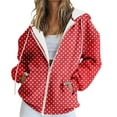thumbnail image 1 of Women's Polka Dot Print Zip Up Drawstring Hooded Sweatshirt with Pockets, Long Sleeve Casual Comfortable Fashion Top for Autumn Winter Daily Wear, Beach Outings and All Season Red XL, 1 of 7