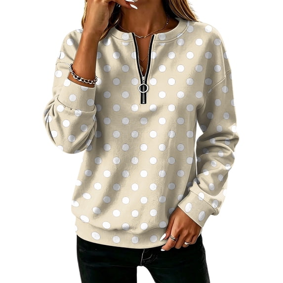 Women's Polka Dot Quarter Zip Sweatshirt Long Sleeve Casual Pullover Top for Fall Soft Relaxed Fit Sweatshirt