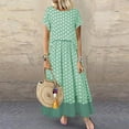 thumbnail image 1 of Women's Polka Dot Round Neck Short Sleeve Linen Maxi Dress Casual Summer Dress with Shawl Plus Size Lightweight Comfortable Daily Wear, 1 of 9