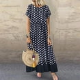 thumbnail image 1 of Women's Polka Dot Round Neck Short Sleeve Linen Maxi Dress Casual Summer Dress with Shawl Plus Size Lightweight Comfortable Daily Wear, 1 of 7