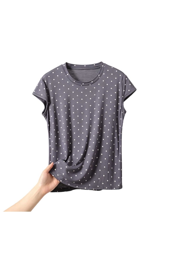 Women's Polka Dot Sleep Top Crew Neck Cap Sleeve Nightshirt Comfy Pajama Tops Plus Size Loose Fit Nightwear