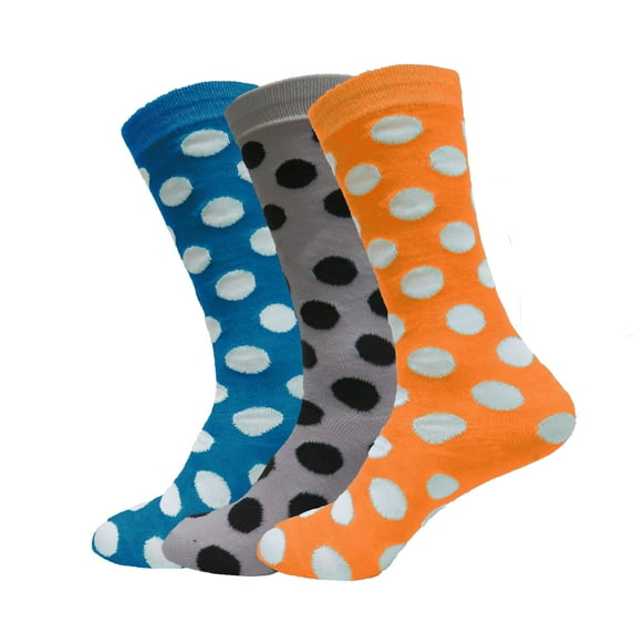 Women's Polka Dot Socks 3 Pairs Casual Dress Crew Polka Classic Collection (Orange/Gray/Blue)