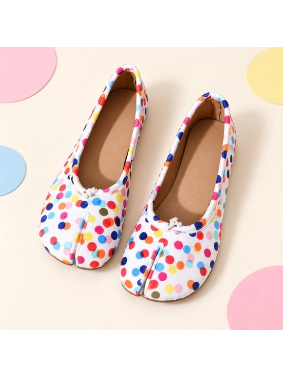 Women's Polka Dot Split-toed Ballet Flats, Microfiber PU and Elastic Sole, Vintage Polka Dot Upper, Black