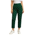 thumbnail image 1 of Women's Polka Dot Stretch Casual Pants Elastic High Waist Stright Leg Cropped Trousers with Pockets Yoga Workout Pants Streetwear Army Green, 1 of 6