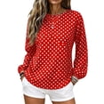 thumbnail image 1 of Women's Polka Dot Sweatshirt Long Sleeve Crewneck Casual Pullover Curved Hem Relaxed Fit Fall Top, 1 of 5