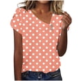 thumbnail image 1 of Women’s Polka Dot T-Shirt Fashion Asymmetrical Neck Short Sleeve Button Tee Summer Loose Tops Daily Wear ,Orange,XL, 1 of 7