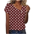 thumbnail image 1 of Women’s Polka Dot T-Shirt Fashion Asymmetrical Neck Short Sleeve Button Tee Summer Loose Tops Daily Wear ,Wine,XXL, 1 of 7