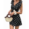 thumbnail image 1 of Women's Polka Dot V-Neck Shoulder Detail Sleeveless Mini Dress Black S, 1 of 10