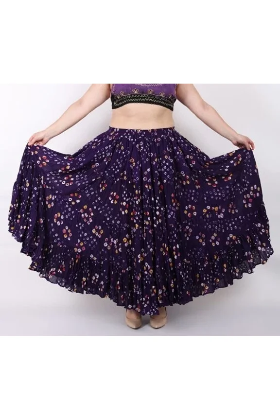 Women's Polka Dot Violet Cotton JAIPURI 25 Yard 4 Tier Gypsy Belly Dance Skirt