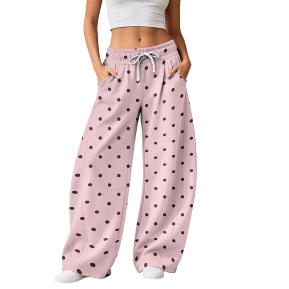Women's Polka Dot Wide Leg Pants High Waisted Drawstring Loose Fit with Pockets Lounge Trousers