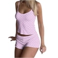 thumbnail image 1 of Women's Polka Dots 2 Piece Outfit Spaghetti Strap Sleeveless Crop Top Camisole and Shorts Pajamas Set Sleepwear Nightwear, 1 of 7
