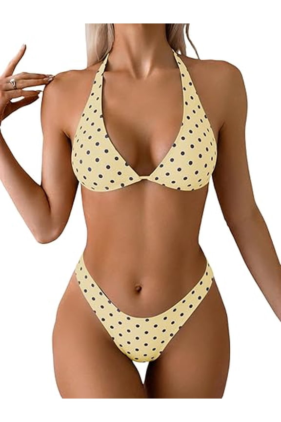 Women's Polka Dots Bikini Set Halter Triangle Swimsuit 2 Piece Bathing Suit