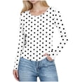 thumbnail image 1 of Women's Polka Dots Comfy Ribbed Knit T-Shirt Slim Fitted Crewneck Long Sleeve Business Casual Tee Tops Blouse, 1 of 5