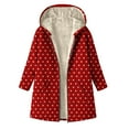 thumbnail image 1 of Women's Polka Dots Jacket, Fleece Lined Hooded Coat, Windbreaker Quilted Puffer Coat, Winter Snow Warm Overcoat Casual Long Sleeve Outwear, 1 of 7