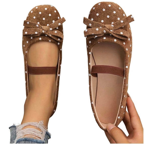 Women's Polka Dots Mary Jane Flats Dressy Comfortable Casual Shoes for Wedding Bridal Work Bow Round Toe Shoes