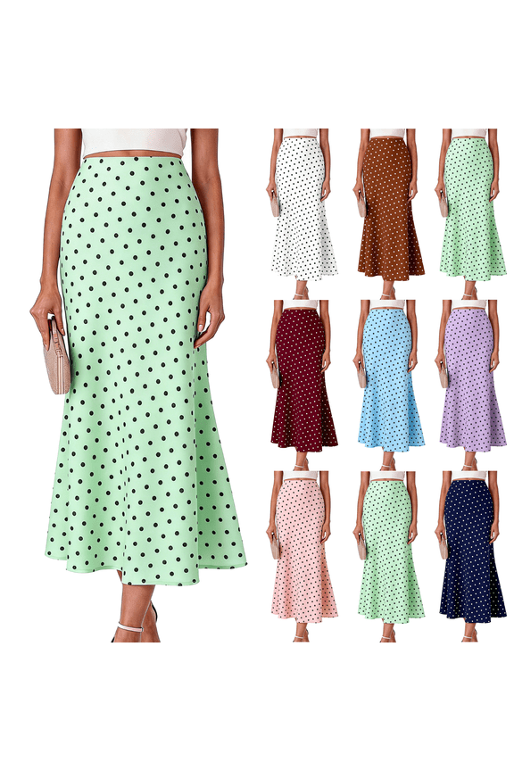 Women's Polka Dots Midi Skirts Casual High Waist Concealed Zip Cocktail Wedding Flowy Elegant Pencil Skirt