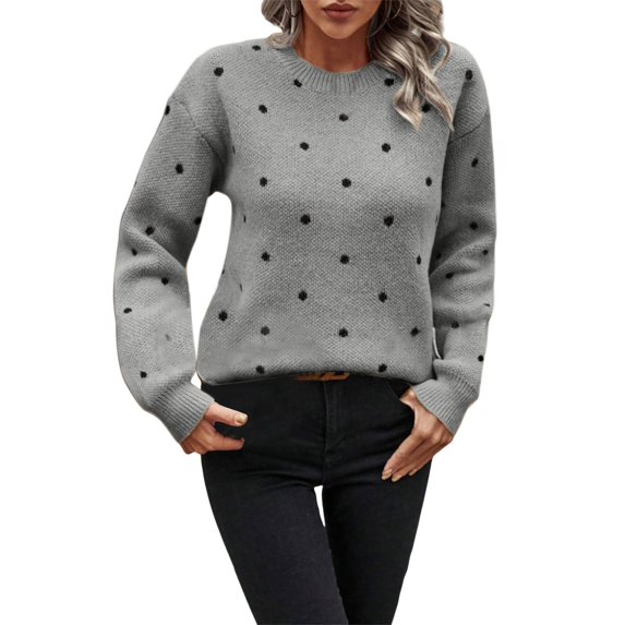 Women's Polka Dots Sweaters Long Sleeve Round Neck Knitted Pullover Tops