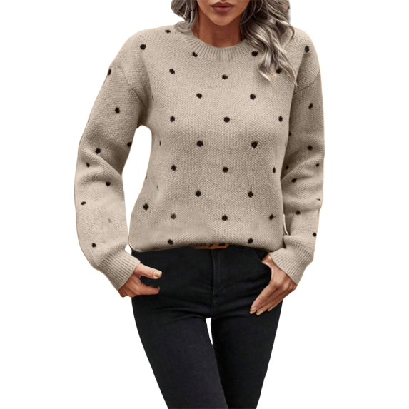 Women's Polka Dots Sweaters Long Sleeve Round Neck Knitted Pullover Tops