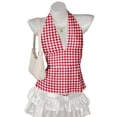 thumbnail image 1 of Women's Polka Dots Tie Backless Halter Top V Neck Ruffle Hem Peplum Tank Tops, Summer Party Top(Red,S), 1 of 4