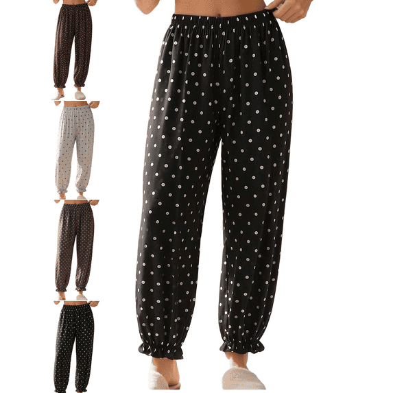 Women's Polka Pajama Pants Casual Loose Fit Jogger Lounge Pants Lightweight Soft Sleepwear with Pocket