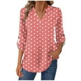 thumbnail image 1 of Women's Polka Pot T-Shirts Trendy V-Neck Shirt Long Sleeve Button Tees Casual Fashion Shirts Classic Fit Pullover Tops (L, Watermelon Red), 1 of 6