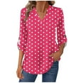 thumbnail image 1 of Women's Polka Pot T-Shirts Trendy V-Neck Shirt Long Sleeve Button Tees Casual Fashion Shirts Classic Fit Pullover Tops (XL, Hot Pink), 1 of 6