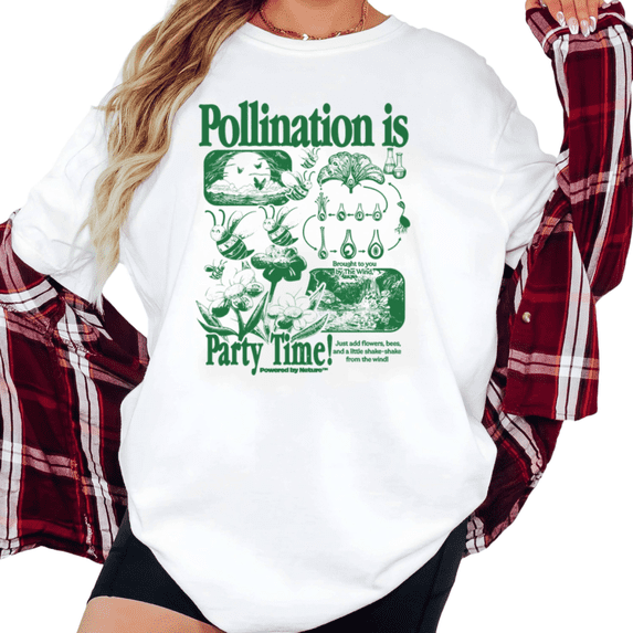 Women's Pollination Is Party Time Retro Science Nature Graphic Comfortable T Shirt Cotton Short Sleeve Round Neck Top White S-5XL