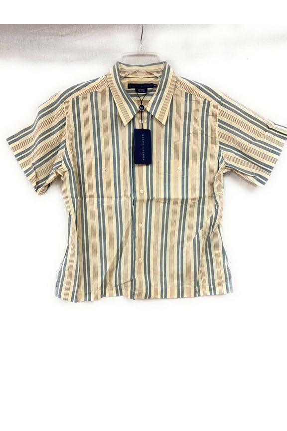 Women's Polo Ralph Lauren Casual Button Down T-Shirt Creme, Tan, 8