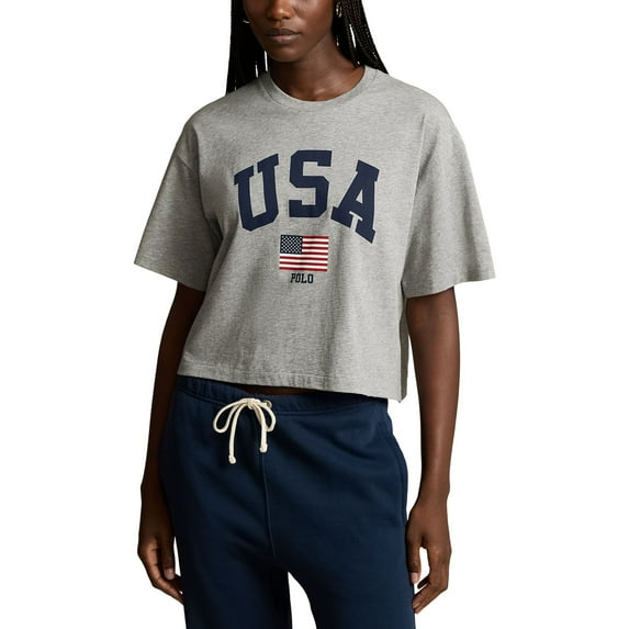 Women's Polo Ralph Lauren Heather Gray Team USA 2024 Summer Olympics Villagewear Cropped T-Shirt