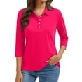 thumbnail image 1 of Women's Polo Shirt 3/4 Sleeve Tops Collared Button Down Golf Tee Casual Work T Shirt Hot Pink XL, 1 of 5
