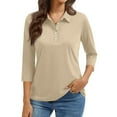 thumbnail image 1 of Women's Polo Shirt 3/4 Sleeve Tops Collared Button Down Golf Tee Casual Work T Shirt Khaki 3XL, 1 of 5