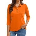 thumbnail image 1 of Women's Polo Shirt 3/4 Sleeve Tops Collared Button Down Golf Tee Casual Work T Shirt Saffron L, 1 of 5