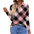 thumbnail image 1 of Women's Polo Shirt Long Sleeve Tops Collared Button Down Golf Tee Casual Spring Summer Work T Shirts Pink L, 1 of 5