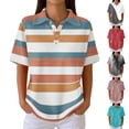 thumbnail image 1 of Women's Polo Shirt Waffle Short Sleeve Tops Striped Collared Button Down Golf Tee Casual Spring Summer Work T Shirts, XL, 1 of 8