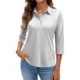 thumbnail image 1 of Women's Polo Shirts 3/4 Length Sleeve Tops Collared Button Down Golf Tee Casual Spring Summer Work T Shirts Light Gray XL, 1 of 5