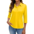 thumbnail image 1 of Women's Polo Shirts 3/4 Length Sleeve Tops Collared Button Down Golf Tee Casual Spring Summer Work T Shirts Yellow L, 1 of 5