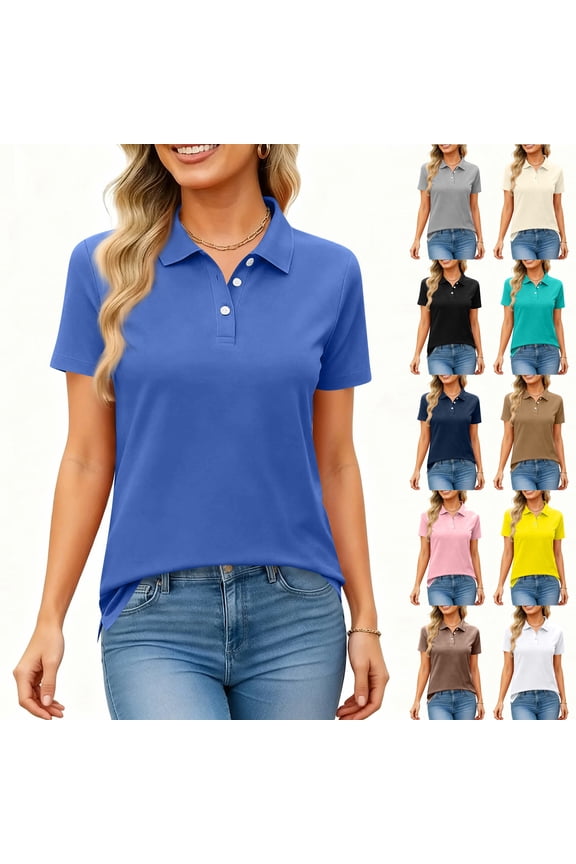 Women's Polo Shirts Cotton Short Sleeve 3 Buttons Collared Blouses Summer Casual Wicking Golf Tops Light Brown 3XL