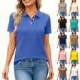 thumbnail image 1 of Women's Polo Shirts Cotton Short Sleeve 3 Buttons Collared Blouses Summer Casual Wicking Golf Tops Navy M, 1 of 6