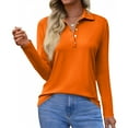 thumbnail image 1 of Women's Polo Shirts Long Sleeve Button Down Collared T Shirt Golf Shirt Business Casual Tee Uniform Tops Saffron L, 1 of 4
