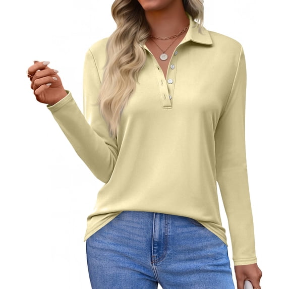 Women's Polo Shirts Long Sleeve Button Down Golf Shirt Quick Dry Protection Lightweight Tennis Shirts Beige XL