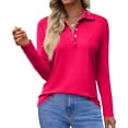 thumbnail image 1 of Women's Polo Shirts Long Sleeve Button Down Golf Shirt Quick Dry Protection Lightweight Tennis Shirts Hot Pink 2XL, 1 of 4