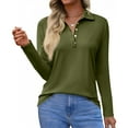 thumbnail image 1 of Women's Polo Shirts Long Sleeve Cotton Collared T Shirt Golf Shirt Business Casual Tee Uniform Tops ButtonArmy Green M, 1 of 4