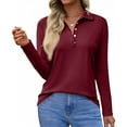 thumbnail image 1 of Women's Polo Shirts Long Sleeve Cotton Collared T Shirt Golf Shirt Business Casual Tee Uniform Tops ButtonWine L, 1 of 4